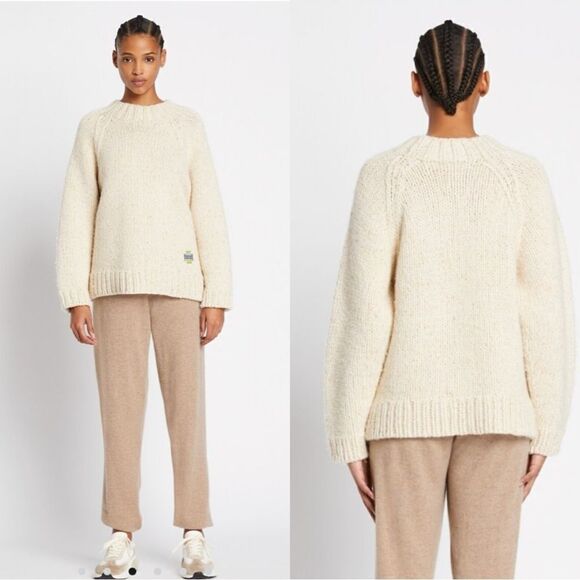 Tory Burch Speckled Hand Knit Wool Cotton Cream Dress Sweater Cowl Size M - Picture 1 of 13